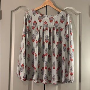 Loft grey long sleeve blouse red blue floral sz L